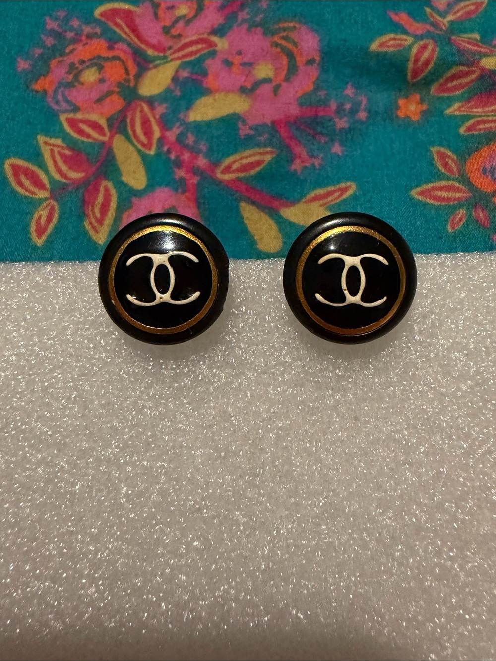 CHANEL Black and Gold CC Button Clip-On Earrings, vintage